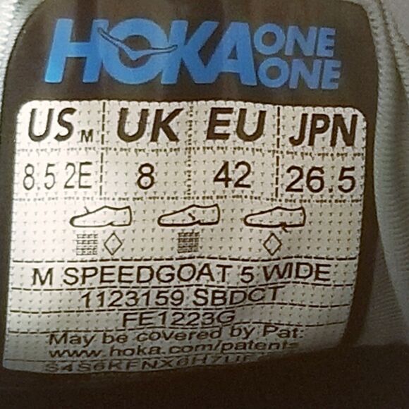 Hoka One One Speedgoat 5 Men Size 8.5 2E Blue Running Shoes Sneaker 1123159SBDCT - Picture 6 of 6